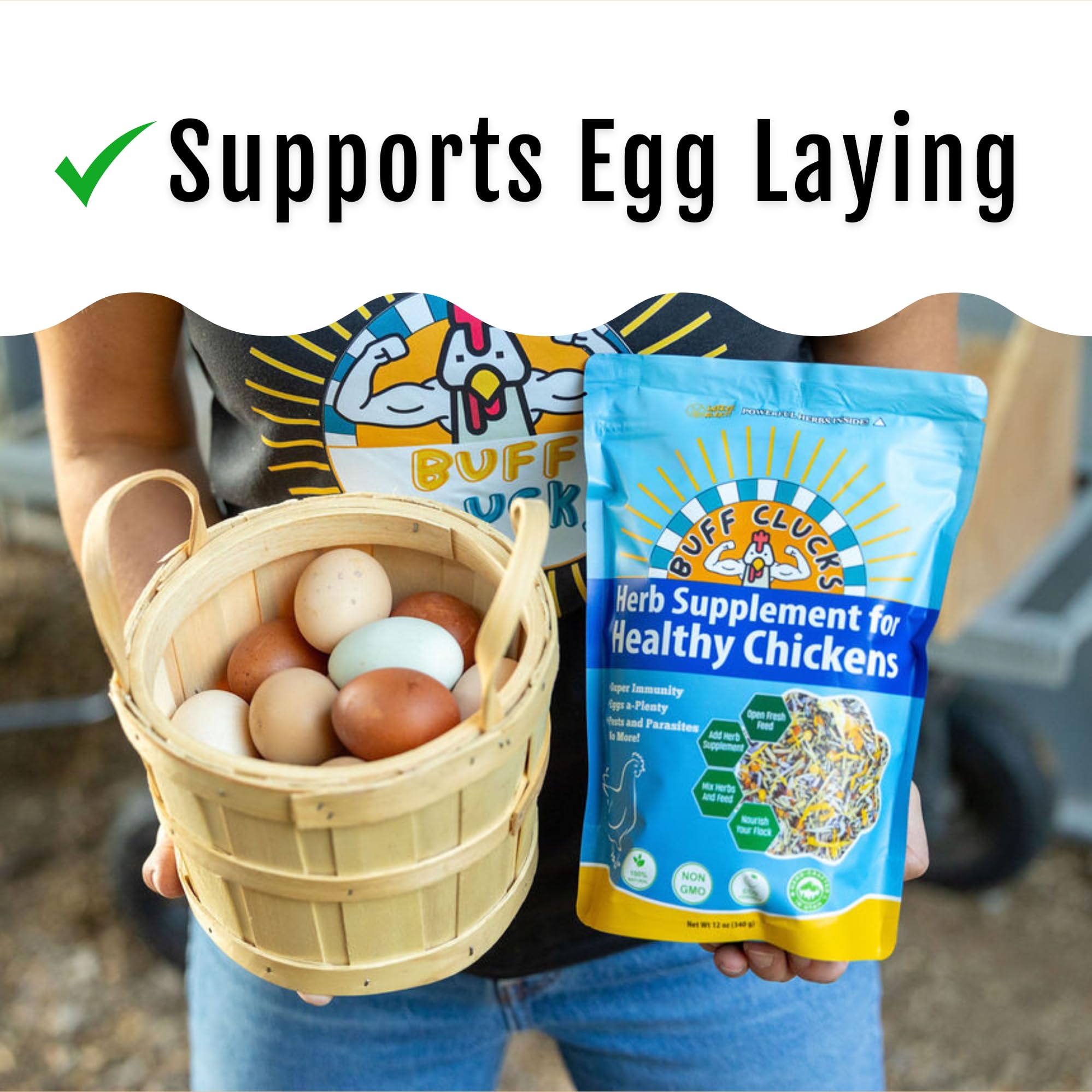 Buff Clucks Herb Supplement for Backyard Chickens - Natural Chicken Treats, Poultry Feed Botanical Mix, Plant-Based Coop Snacks